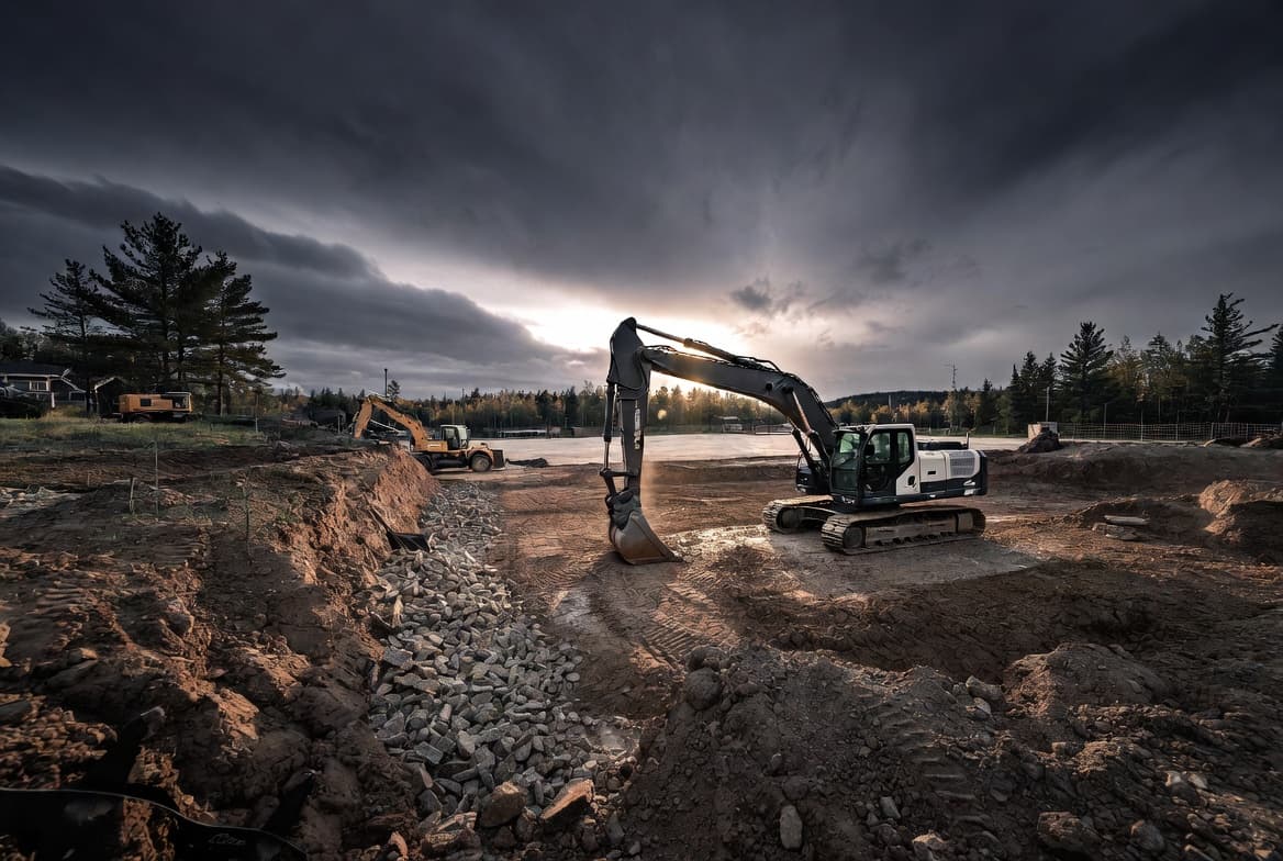 Mountain Peak crew operating heavy equipment during a large-scale property maintenance job in Sudbury